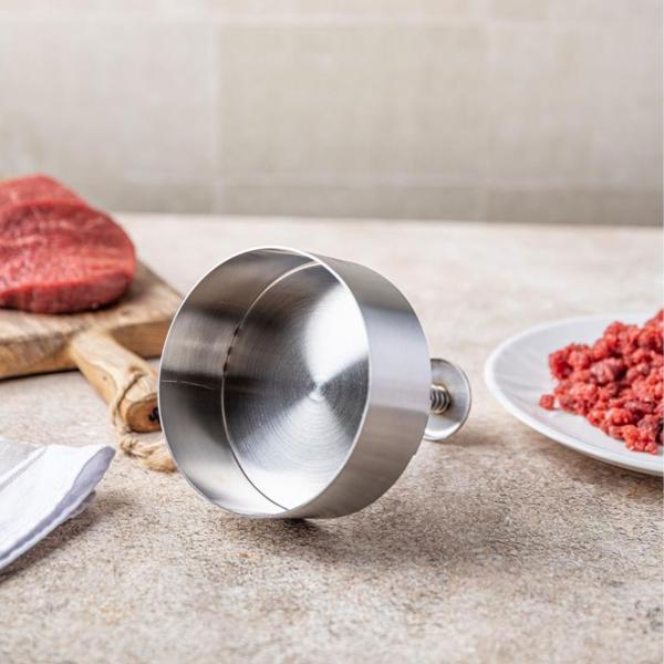 Edelstahl Hamburgerpresse (Profi, Ø 11,4 cm): Burger-Former für Grill & BBQ - Gleichmässige Patties, einfache Reinigung