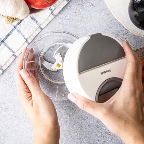 Seilzug-Multi-Zerkleinerer, 400 ml, weiss-grau, Zwiebelschneider für müheloses Zerkleinern von Gemüse, Kräutern & Nüssen