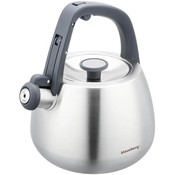 Klassischer Edelstahl-Wasserkessel mit schwarzen Griffen, 2,5 l, für alle Herdarten inklusive Induktion, hochwertig & elegant