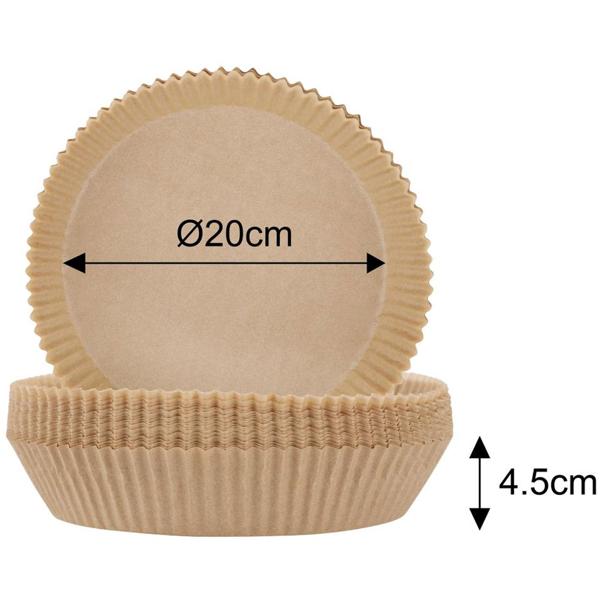 Verstärkte Backpapier-Einlagen für Heissluftfritteusen, 100Stck,  Ø 20 cm, antihaft, hitzebeständig & passgenau, für sauberes & einfaches Frittieren