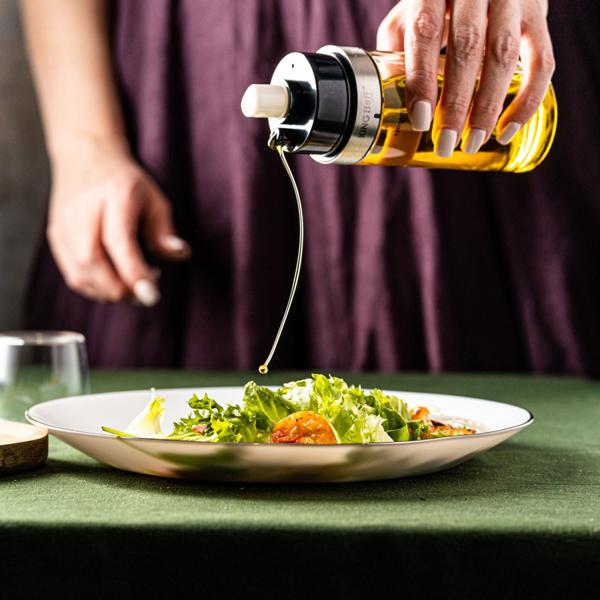 Präzise 2-in-1 Sprühflasche für Öl und Essig 150ml, für Küche & BBQ – Feine Zerstäubung oder gleichmässiges Auftragen, Edelstahl und Glas