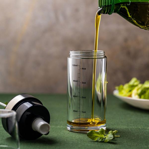 Präzise 2-in-1 Sprühflasche für Öl und Essig 150ml, für Küche & BBQ – Feine Zerstäubung oder gleichmässiges Auftragen, Edelstahl und Glas