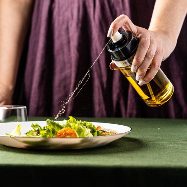 Präzise 2-in-1 Sprühflasche für Öl und Essig 150ml, für Küche & BBQ – Feine Zerstäubung oder gleichmässiges Auftragen, Edelstahl und Glas