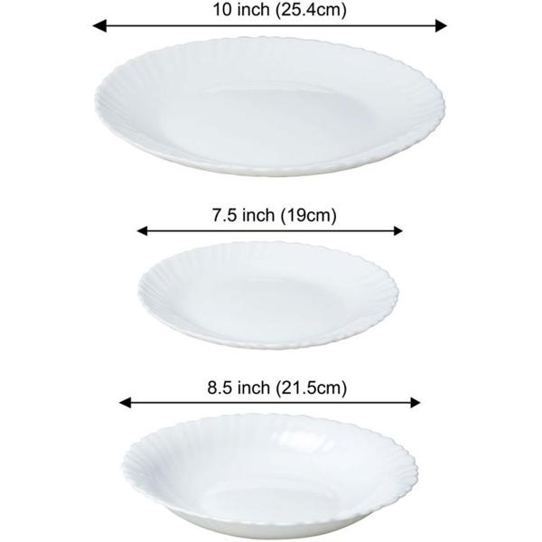 Edles 18-teiliges Geschirr-Set aus Glas, weiss, wellenförmiger Rand: Hochwertig, stilvoll und zeitlos