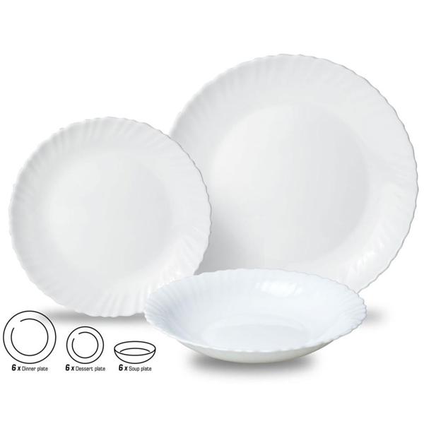 Edles 18-teiliges Geschirr-Set aus Glas, weiss, wellenförmiger Rand: Hochwertig, stilvoll und zeitlos