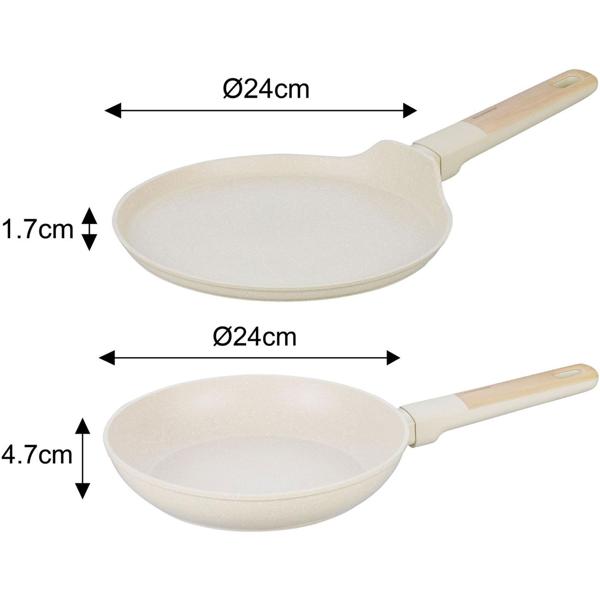 Hochwertiges Design Kochset m. marmorierter Antihaftbeschichtung, inkl. Untersetzer, Glasdeckel, Soft Touch Griffe, 12-teilig, beige