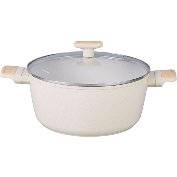 Hochwertiges Design Kochset m. marmorierter Antihaftbeschichtung, inkl. Untersetzer, Glasdeckel, Soft Touch Griffe, 12-teilig, beige