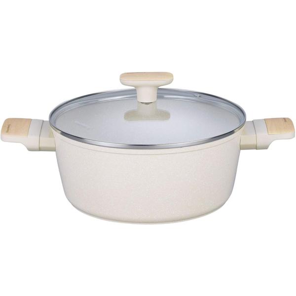 Hochwertiges Design Kochset m. marmorierter Antihaftbeschichtung, inkl. Untersetzer, Glasdeckel, Soft Touch Griffe, 12-teilig, beige