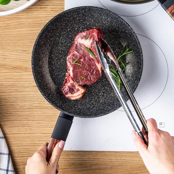 Hochwertiges Design Topf- und Pfannen-Set m. marmorierter Antihaftbeschichtung, inkl. Untersetzer, Glasdeckel, Soft Touch Griffe, 12-teilig, schwarz