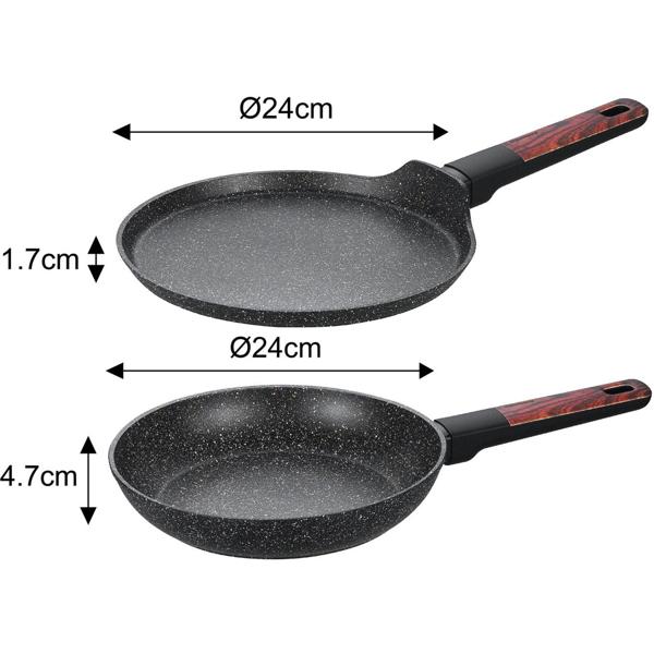 Hochwertiges Design Topf- und Pfannen-Set m. marmorierter Antihaftbeschichtung, inkl. Untersetzer, Glasdeckel, Soft Touch Griffe, 12-teilig, schwarz