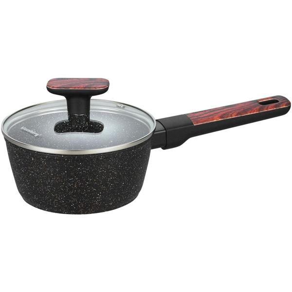 Hochwertiges Design Topf- und Pfannen-Set m. marmorierter Antihaftbeschichtung, inkl. Untersetzer, Glasdeckel, Soft Touch Griffe, 12-teilig, schwarz