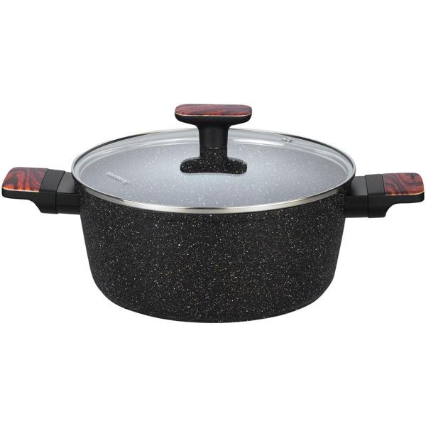 Hochwertiges Design Topf- und Pfannen-Set m. marmorierter Antihaftbeschichtung, inkl. Untersetzer, Glasdeckel, Soft Touch Griffe, 12-teilig, schwarz