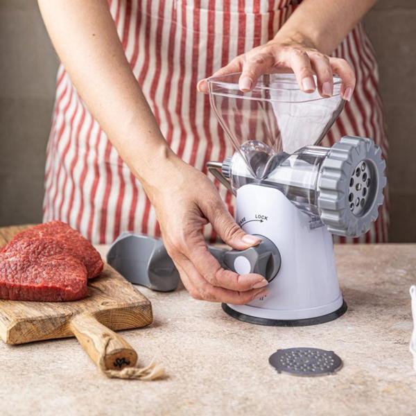Manueller Fleischwolf mit Wurstfüller: Für Hackfleisch, Wurst & mehr, handbetrieben, langlebig & praktisch