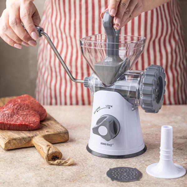 Manueller Fleischwolf mit Wurstfüller: Für Hackfleisch, Wurst & mehr, handbetrieben, langlebig & praktisch