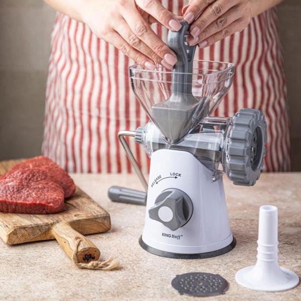 Manueller Fleischwolf mit Wurstfüller: Für Hackfleisch, Wurst & mehr, handbetrieben, langlebig & praktisch