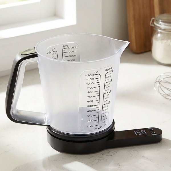 Digitale 2in1 Küchenwaage mit Messbecher, 1,5L: Wiegen & Messen in einem, präzise & einfach zu reinigen, für Backen, Kochen & Genuss