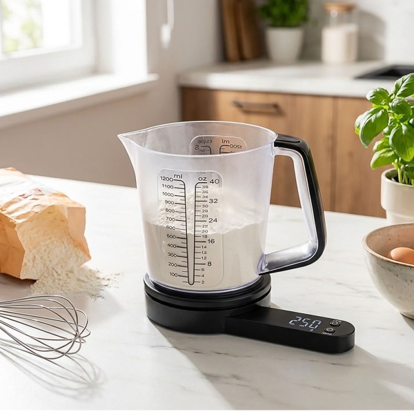 Digitale 2in1 Küchenwaage mit Messbecher, 1,5L: Wiegen & Messen in einem, präzise & einfach zu reinigen, für Backen, Kochen & Genuss