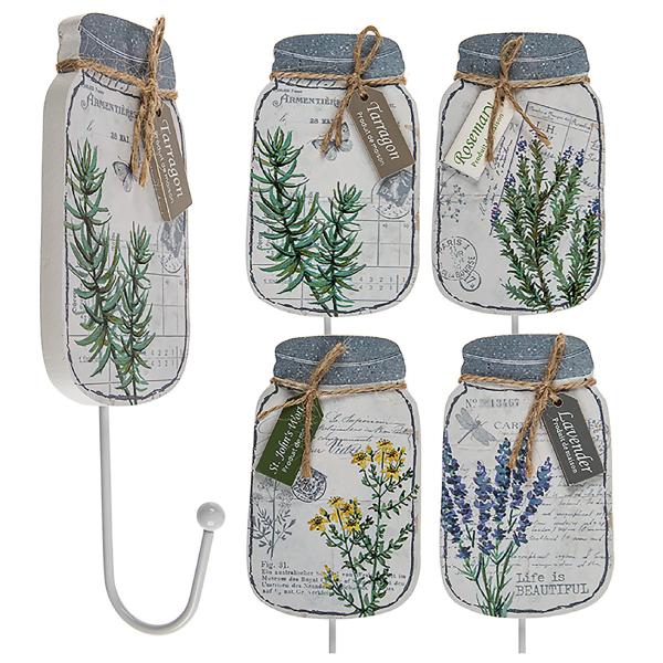 Weisser Holz-Wandhaken im Landhausstil - mit Blumendruck & echter Kordel - für Topflappen Schürzen Geschirrtücher - 19x7cm - 4 Motive zufällig sortiert