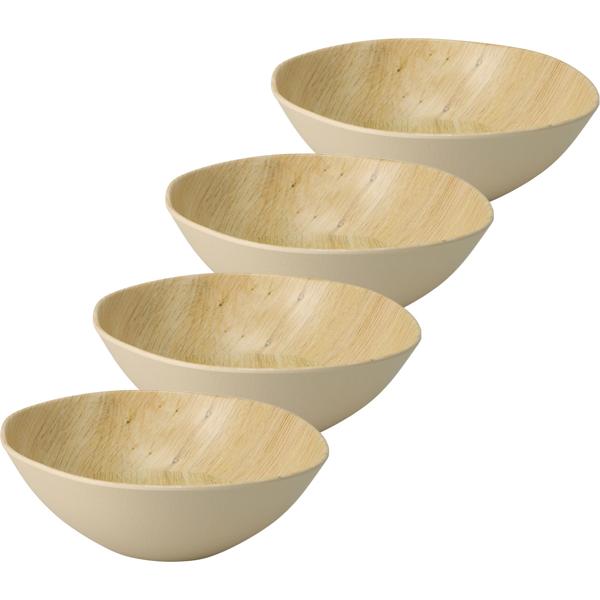 4er-Set Bruchfeste Melamin-Schale in Holzoptik-Design, 18 x 6 cm - Leichte Schale für Snacks, Obst, Müsli, Salat u.v.m. Für Camping, Picknick & Alltag