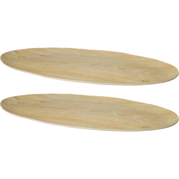2er-Set Ovale Servierplatte aus Melamin in Holzoptik-Design, 43 x 20 x 1,6 cm – Perfekt für Camping, Picknick und Zuhause – bruchfest, robust und leicht