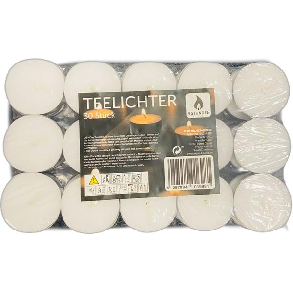 30 Teelichter im Sparpack: Lange Brenndauer, russarm & gleichmässig, ideal für Teelichthalter, Rechaud, Duftlampen & Dekoration
