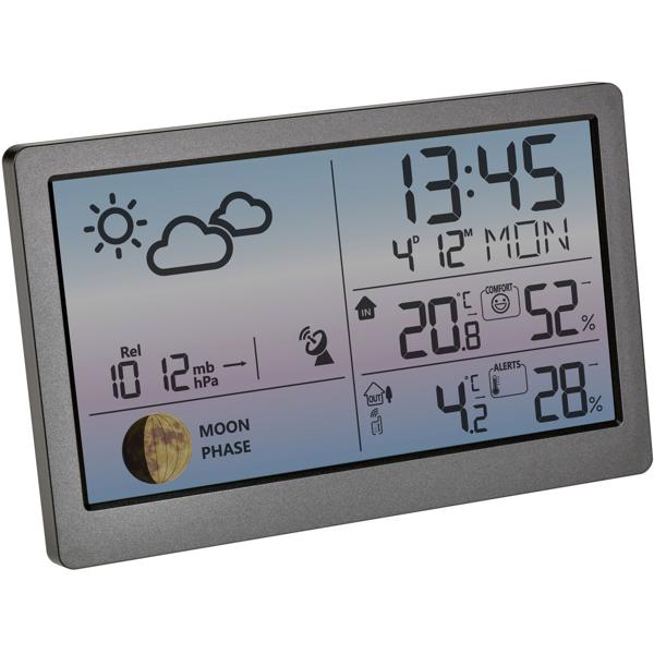 Premium Wetterstation m. Farbdisplay und Aussensensor, Messung von Temperatur, Mondphase, Raumklima-Überwachung, Wettervorhersage