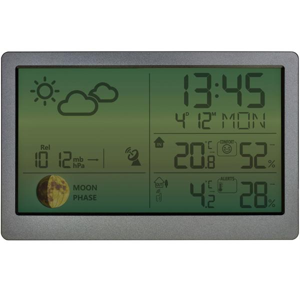 Premium Wetterstation m. Farbdisplay und Aussensensor, Messung von Temperatur, Mondphase, Raumklima-Überwachung, Wettervorhersage
