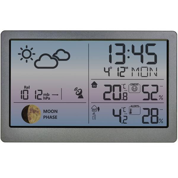 Premium Wetterstation m. Farbdisplay und Aussensensor, Messung von Temperatur, Mondphase, Raumklima-Überwachung, Wettervorhersage