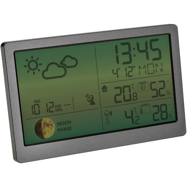 Premium Wetterstation m. Farbdisplay und Aussensensor, Messung von Temperatur, Mondphase, Raumklima-Überwachung, Wettervorhersage