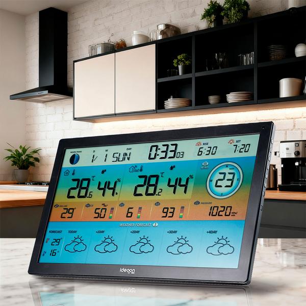 WLAN Funk Wetterstation mit XXL-Farb-Display – 5 Tage Wettertrend, Thermometer/Hygrometer, Feinstaub & UV-Index, Barometer, Tuya App