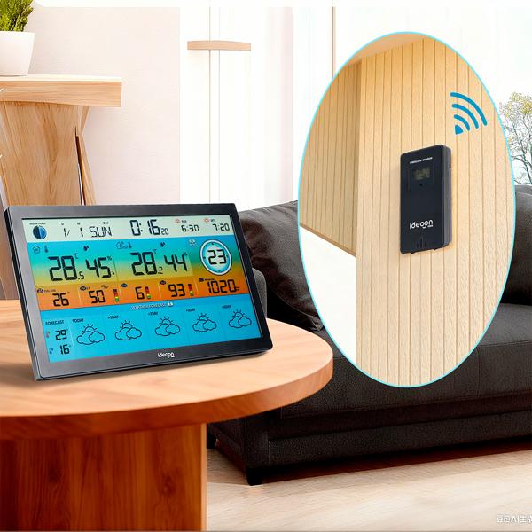 WLAN Funk Wetterstation mit XXL-Farb-Display – 5 Tage Wettertrend, Thermometer/Hygrometer, Feinstaub & UV-Index, Barometer, Tuya App