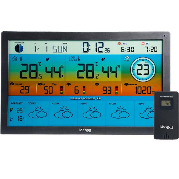 WLAN Funk Wetterstation mit XXL-Farb-Display – 5 Tage Wettertrend, Thermometer/Hygrometer, Feinstaub & UV-Index, Barometer, Tuya App