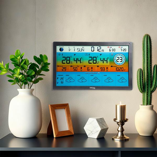 WLAN Funk Wetterstation mit XXL-Farb-Display – 5 Tage Wettertrend, Thermometer/Hygrometer, Feinstaub & UV-Index, Barometer, Tuya App