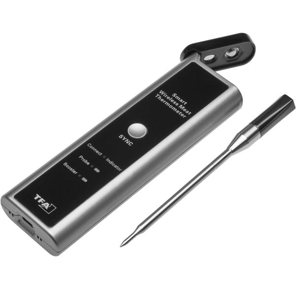 Präzises smartes Fleisch-, Braten- & Ofenthermometer, bis +300 °C, kabelloser Fühler aus Edelstahl, App-Steuerung für BBQ, Grill, Smoker, Backofen