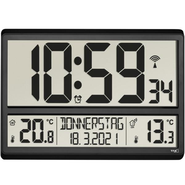 Digitale XL-Funkuhr: Mit Aussen-/Innentemperatur & grossem Display, präzise, modern & gut ablesbar, für Haus, Büro und Küche