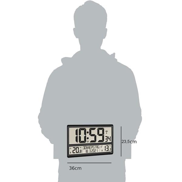 Digitale XL-Funkuhr: Mit Aussen-/Innentemperatur & grossem Display, präzise, modern & gut ablesbar, für Haus, Büro und Küche