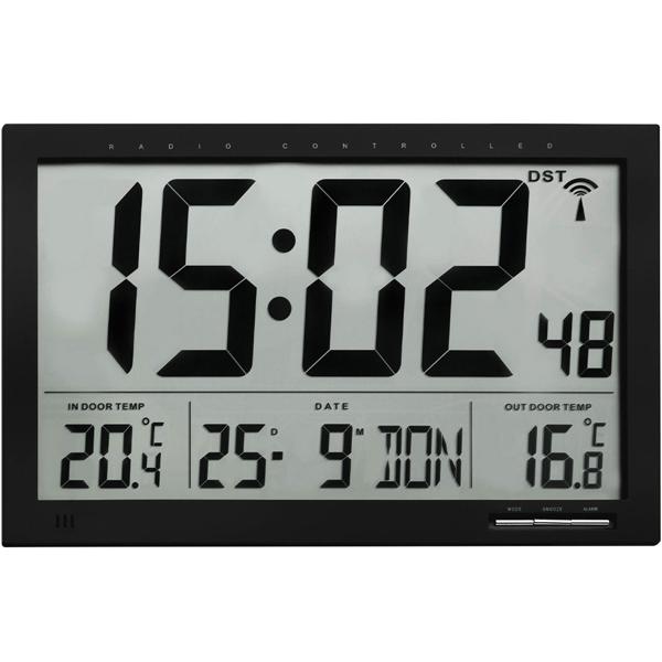 Moderne XL-Digitaluhr mit Aussen-/Innentemperatur & grossem Display, präzise, modern & gut ablesbar, für Haus, Büro und Küche