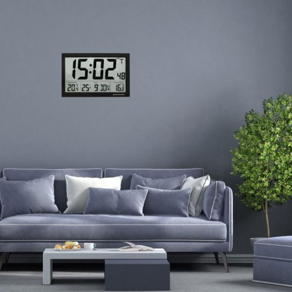 Moderne XL-Digitaluhr mit Aussen-/Innentemperatur & grossem Display, präzise, modern & gut ablesbar, für Haus, Büro und Küche