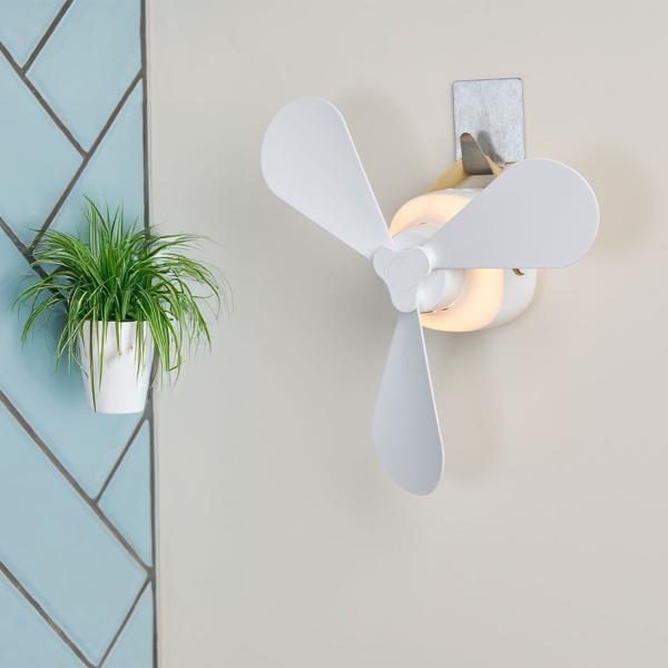 Akku Tischventilator mit LED-Beleuchtung, weiss: Kompakt, leise & tragbar – Ideal für Schreibtisch, Camping