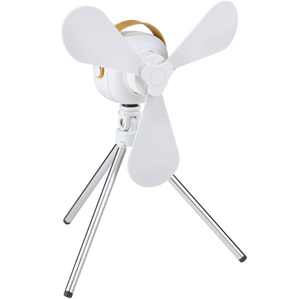 Akku Tischventilator mit LED-Beleuchtung, weiss: Kompakt, leise & tragbar – Ideal für Schreibtisch, Camping