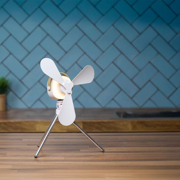 Akku Tischventilator mit LED-Beleuchtung, weiss: Kompakt, leise & tragbar – Ideal für Schreibtisch, Camping