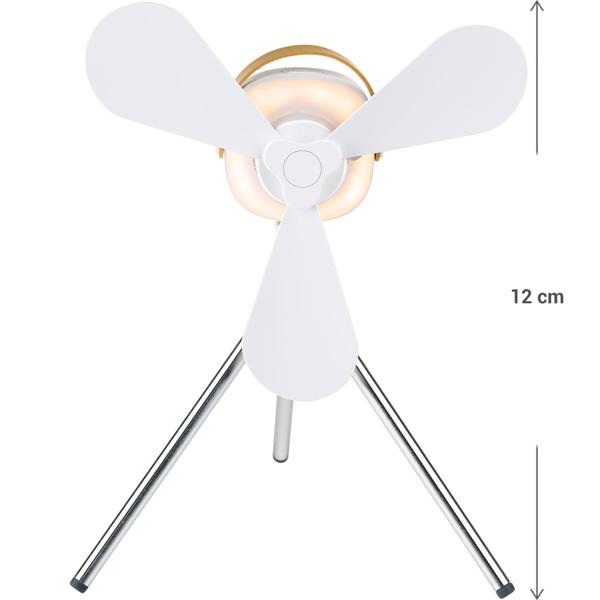 Akku Tischventilator mit LED-Beleuchtung, weiss: Kompakt, leise & tragbar – Ideal für Schreibtisch, Camping