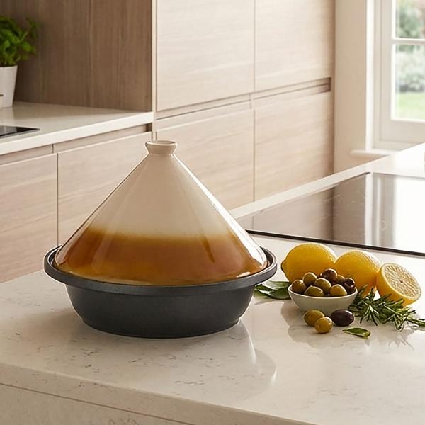 Traditionelle Tagine (Tajine) mit Deckel aus Keramik, 2,5 l, Ø 30 cm: Für schonendes Schmoren & aromatische Gerichte, marokkanische Küche