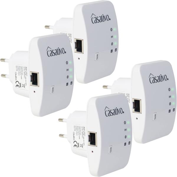 4er-Set Mini-WLAN-Repeater mit WPS-Funktion, 300 Mbit/s, LAN-Anschluss & 2,4 GHz, Verstärkt das WLAN-Signal & erweitert die Reichweite