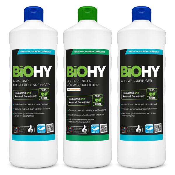 Reinigungsmittel-Set mit Glasreiniger, Allzweckreiniger, Bodenreiniger für Wischroboter, 100% vegan, je 1 Liter 