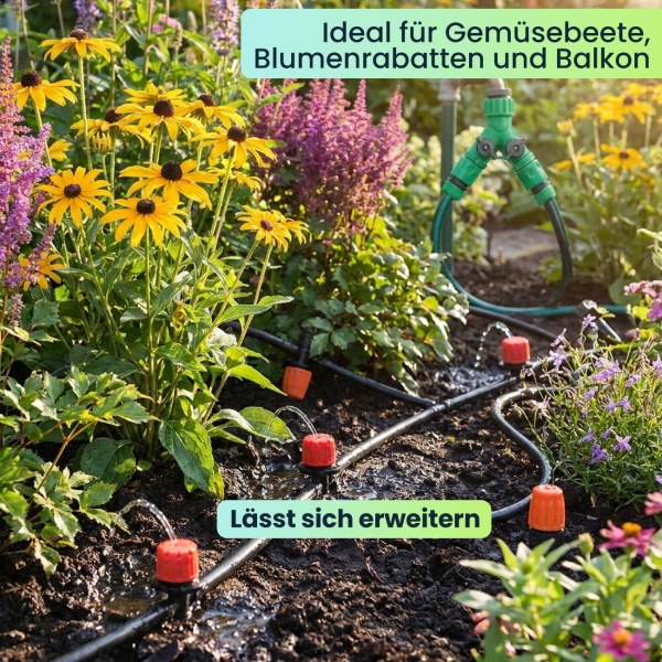 136-tlg Sprinkler Bewässerungs-Set 40m: Zuschneidbar, effizient & wassersparend – Automatische Pflanzenbewasserung fur Garten & Beet