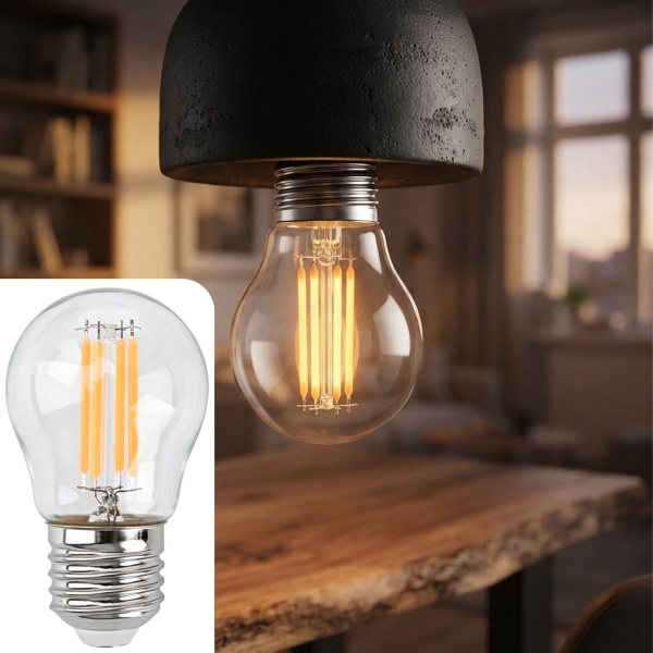 LED Filament Lampe G45 E27 4W 400lm Warmweiss 2500K Vintage Glühbirne Retro Glühlampe Dimmbar Warmes Licht Kugelform Edison Tropfenlampe