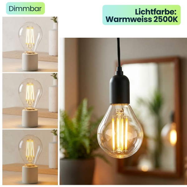 LED Filament Lampe G45 E14 4W 400lm Warmweiss 2500K Vintage Glühbirne Retro Glühlampe Dimmbar Warmes Licht Kugelform Edison Tropfenlampe