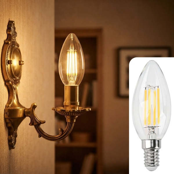 LED Filament Kerzenlampe C35 E14 4W 400lm Warmweiss 2500K Vintage Glühbirne Retro Glühlampe Warmes Licht Windlicht Kerzenform