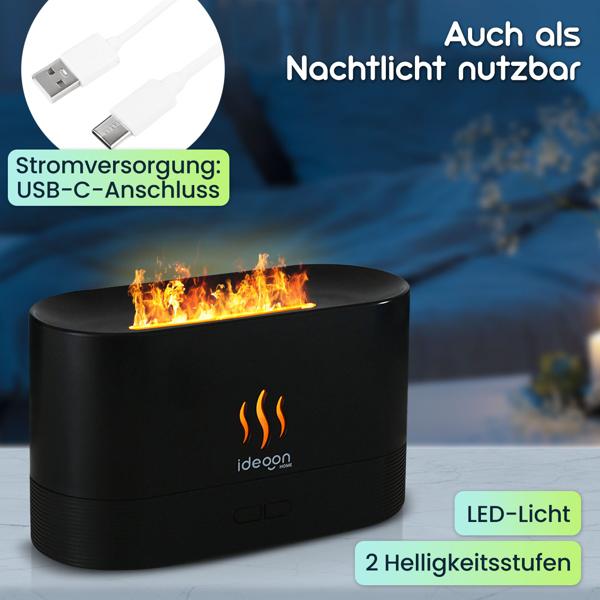 Stilvoller Aroma Diffuser mit Flammeneffekt – Ultraleiser Ultraschall Duftbefeuchter, USB, Auto-Stop, 10h Laufzeit für Schlafzimmer & Büro